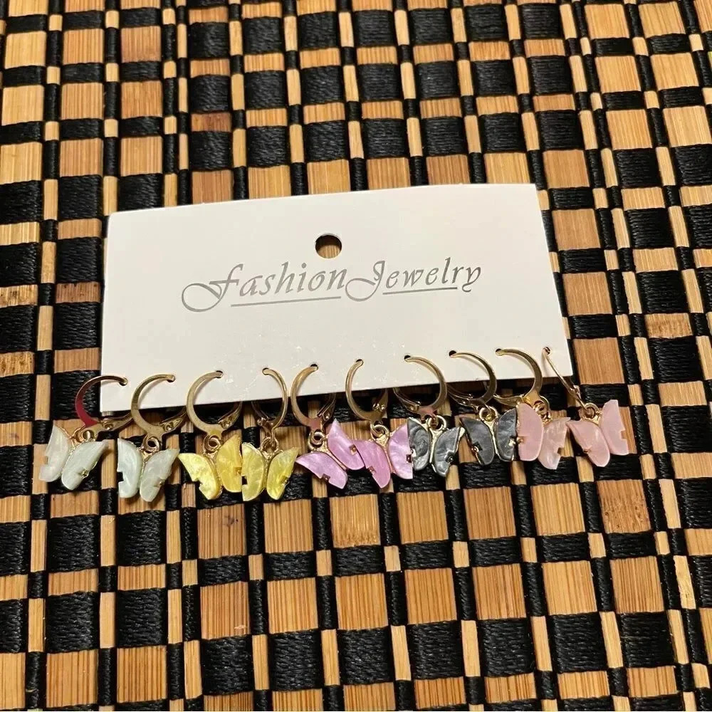 New! 5 Pairs Colorful Butterfly Shaped Dangle Earrings
